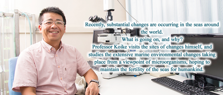Recently, substantial changes are occurring in the seas around the world.What is going on, and why?Professor Koike visits the sites of changes himself, and studies the extensive marine environmental changes taking place from a viewpoint of microorganisms, hoping to maintain the fertility of the seas for humankind.