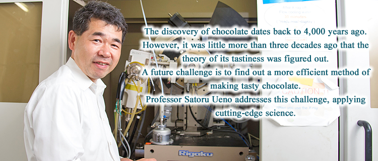 The discovery of chocolate dates back to 4,000 years ago.However, it was little more than three decades ago that the theory of its tastiness was figured out.A future challenge is to find out a more efficient method of making tasty chocolate.Professor Satoru Ueno addresses this challenge, applying cutting-edge science.