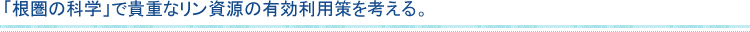 「根圏の科学」で貴重なリン資源の有効利用策を考える。