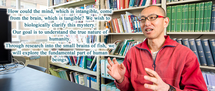 How could the mind, which is intangible, come from the brain, which is tangible? We wish to biologically clarify this mystery.Our goal is to understand the true nature of humanity.Through research into the small brains of fish, we will explore the fundamental part of human beings.