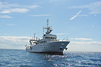 Training and research vessel Toyoshio Maru viewed from a workboat